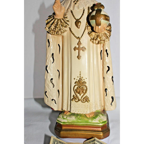 Vintage Chalkware Statue Infant of Prague Jesus Religious Figurine 17.75 in Tall - Picture 6 of 15